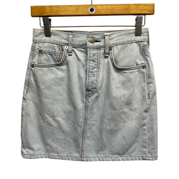 Rag & Bone High Rise Mini Skirt Primrose Light Denim Size 25 Festival Concert - Picture 1 of 11
